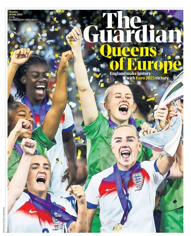 The headline on the front page of the Guardian reads: "Queens of Europe".