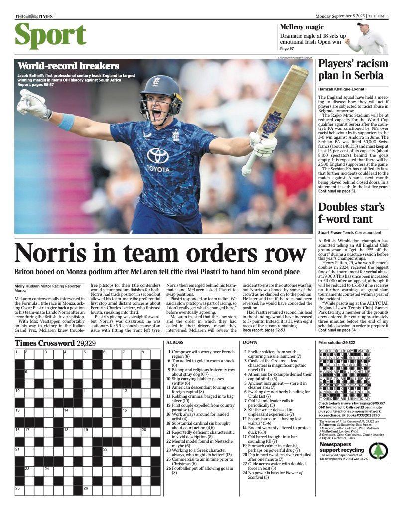 The Times back page