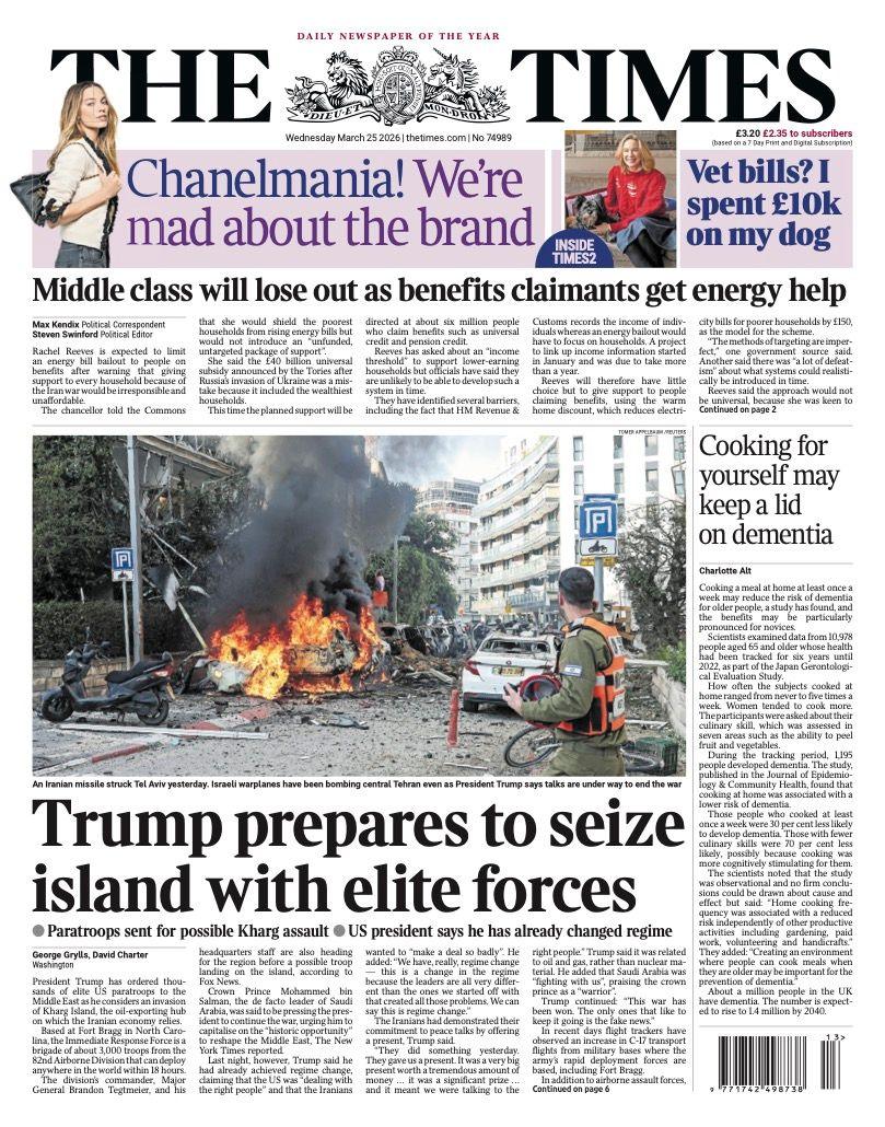 Titulli në faqen e parë të gazetës Times thotë: "Trump përgatitet të pushtojë ishullin me forca elitare".