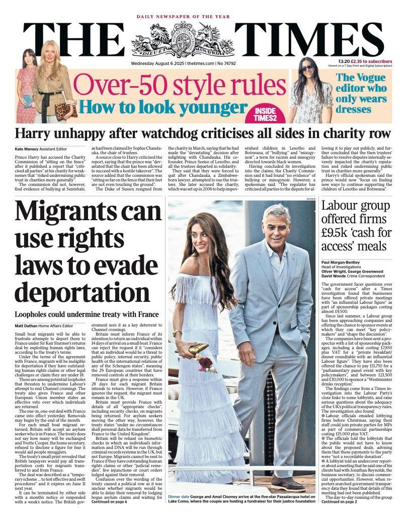 The headline on the front page of the Times reads: “Migrants can use rights to evade deportation”