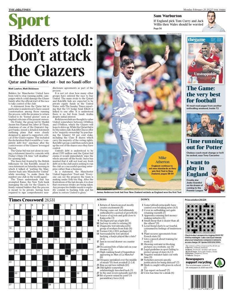 Times back page - Monday 20 February