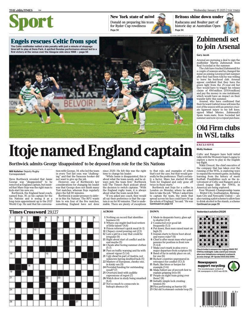 The back page of the Scottish edition of The Times