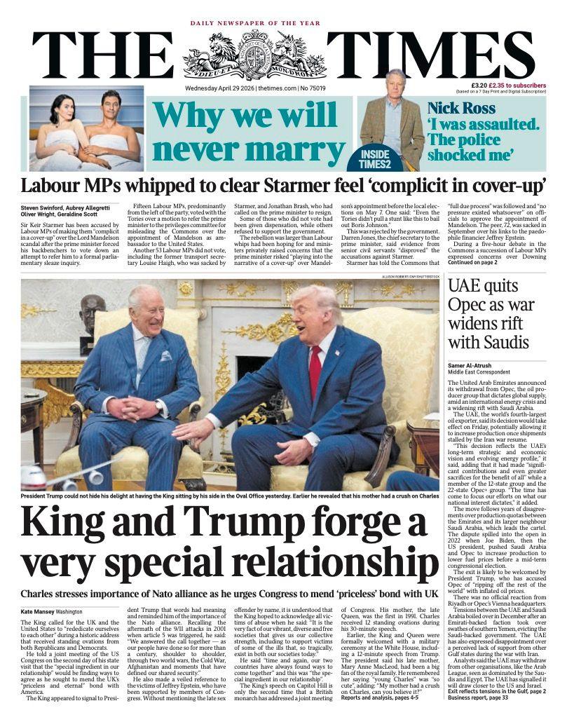 Titulli në faqen e parë të gazetës Times thotë: “King dhe Trump krijojnë një marrëdhënie shumë të veçantë”.