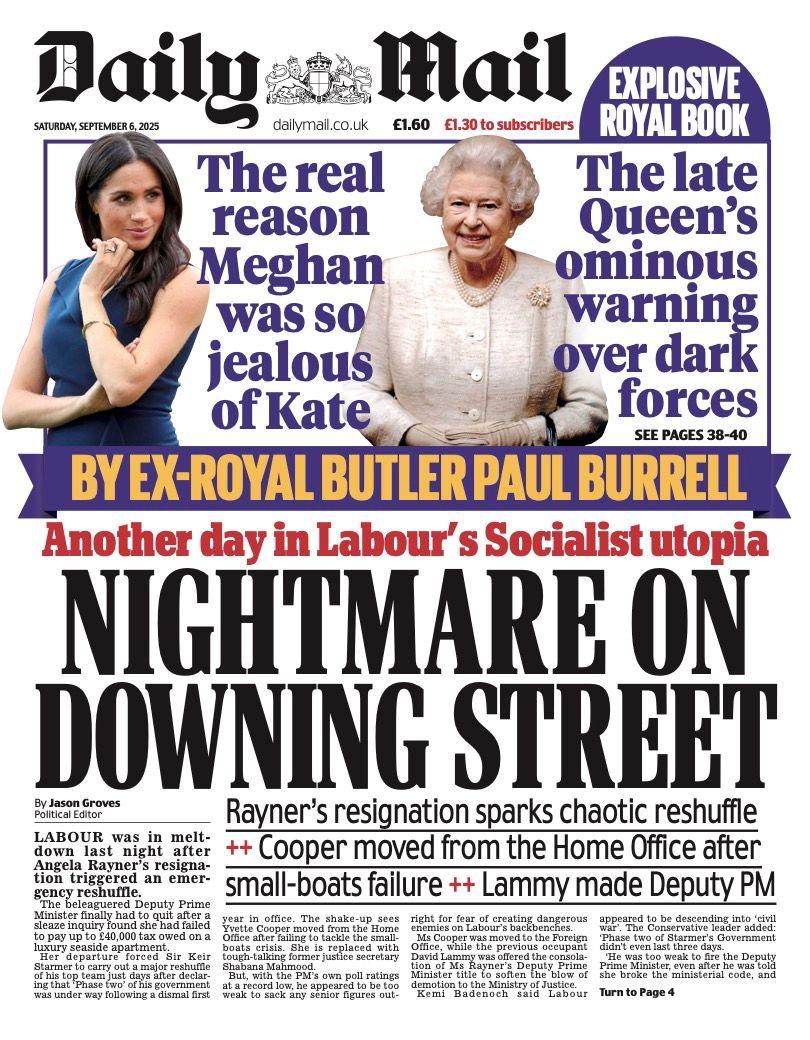 The headline on the front page of the Daily Mail reads: "Nightmare on Downing Street".