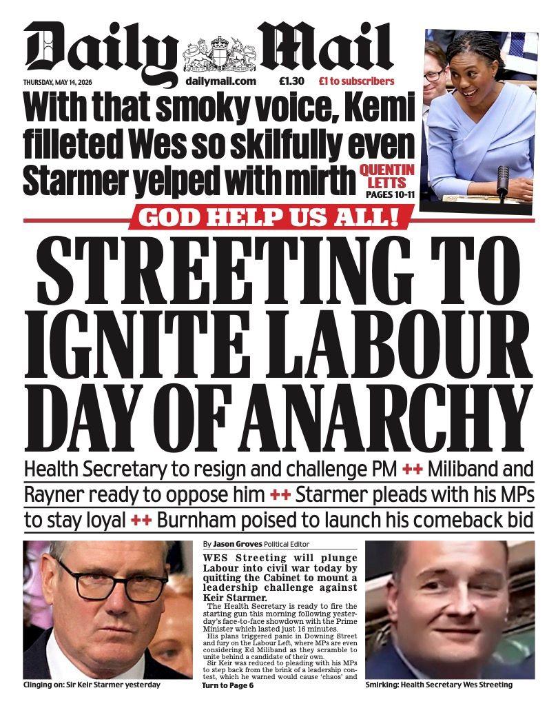Titulli në faqen e parë të Daily Mail thotë: “Dalja në rrugë për të ndezur Ditën e Punës të anarkisë”.