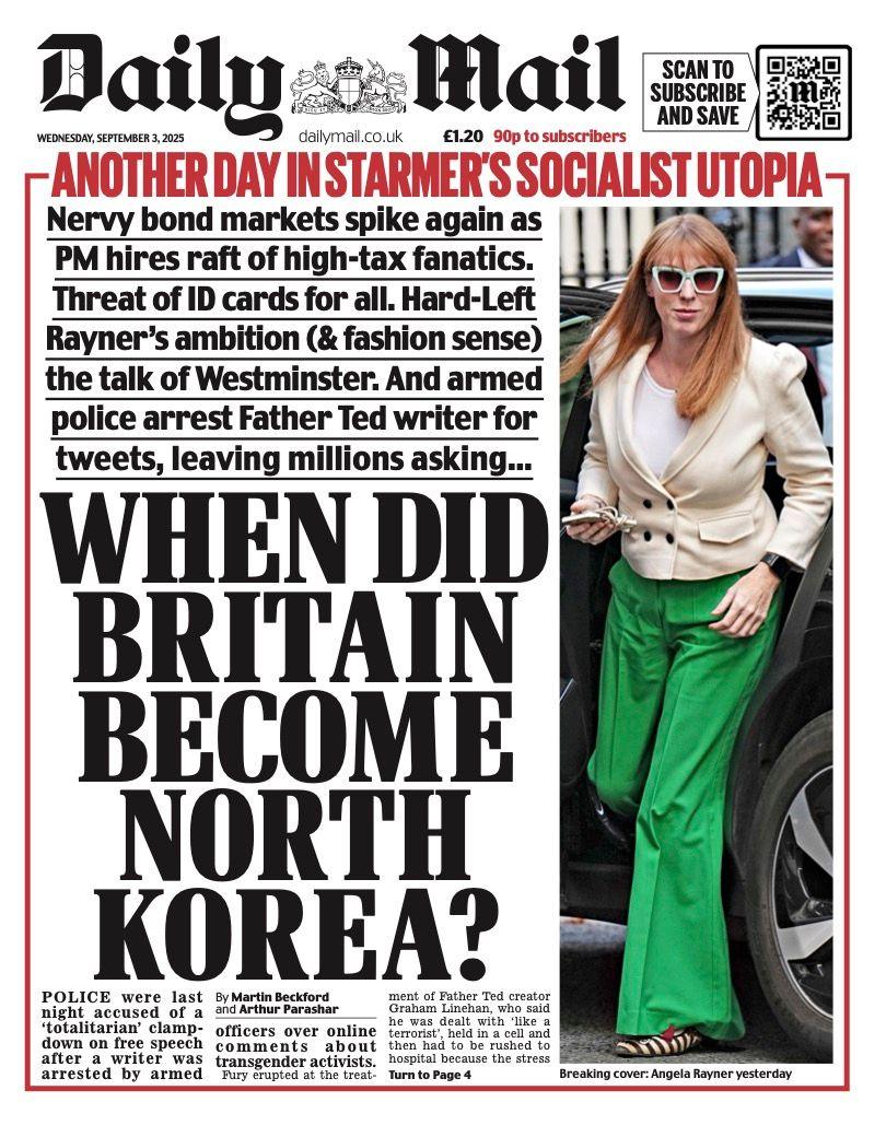 The headline on the front page of the Daily Mail reads: "When did Britain become North Korea?"