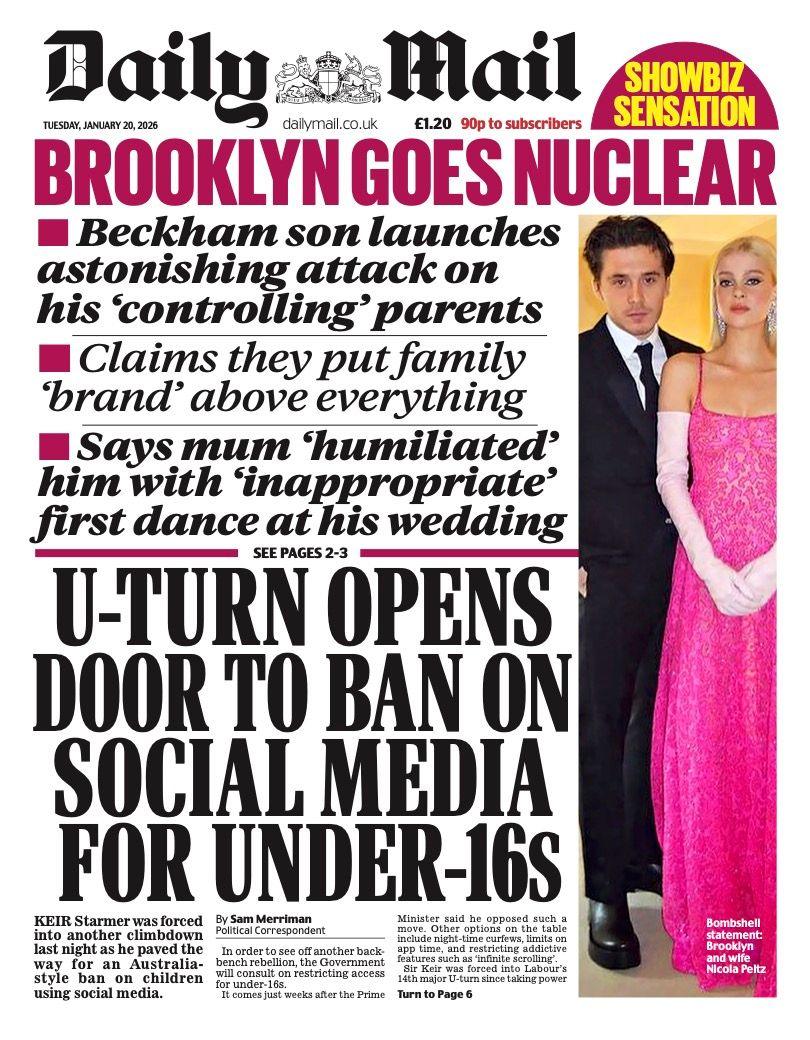 Titulli në faqen e parë të Daily Mail thotë: "Brooklyn bëhet bërthamor".