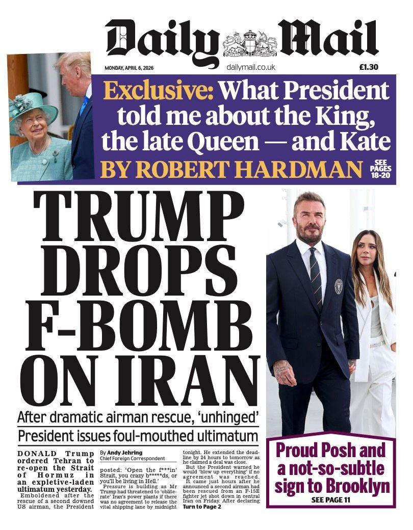 Titulli në faqen e parë të Daily Mail thotë: “Trump i hedh një bombë të mallkuar Iranit”.