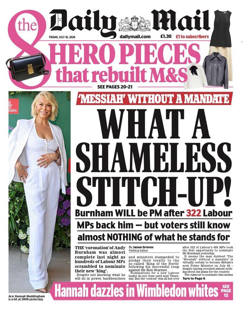 The headline on the front page of the Daily Mail: 'What a shameless stitch-up!'