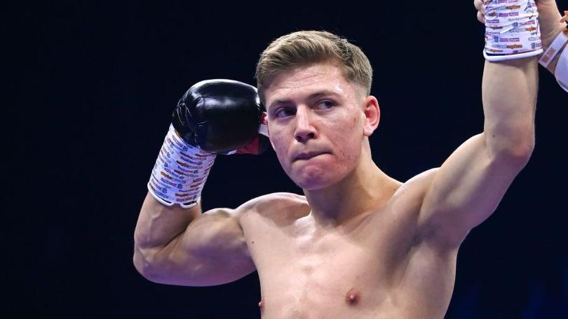  Giorgio Visiolo is declared victorious over Lee Anthony Sibley after their bout at the 3Arena in Dublin.