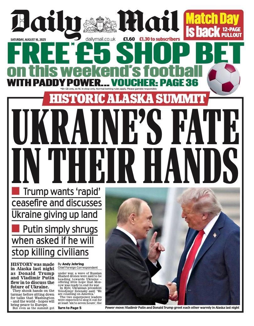 The headline on the front page of the Daily Mail reads: "Ukraine's fate in their hands".