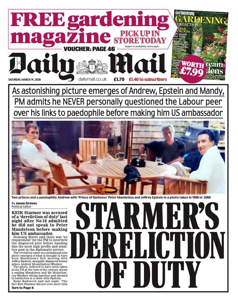 Titulli në faqen e parë të Daily Mail thotë: "Shpërdorimi i detyrës nga Starmer".