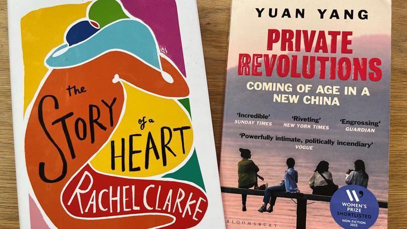 The two front covers of The Story of a Heart and Private Revolutions. The Story of a Heart has a colourful illustration of two people embracing and private revolutions shows four young girls looking at a lake or a river in China