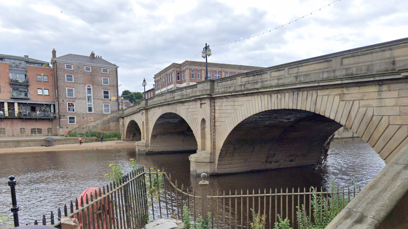 A view of Ouse Bridge in York from the riverside