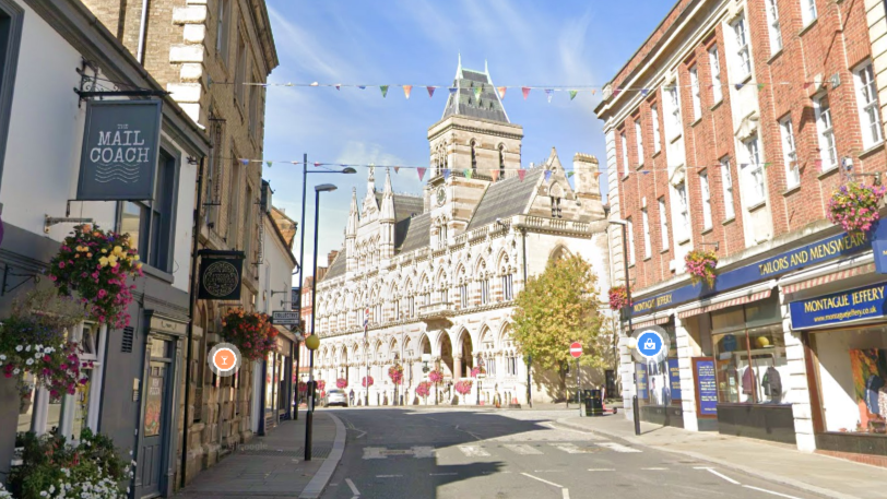 Northampton Guildhall - a Gothic building in the centre of the town - this view is from Derngate