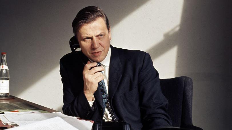 Sir David on the telephone in his office in 1972.