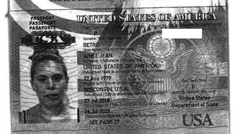 A scan of Aimee Betro's passport.