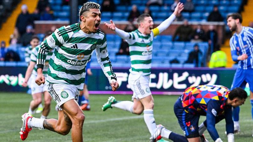 Celtic scorer Julian Araujo celebrates