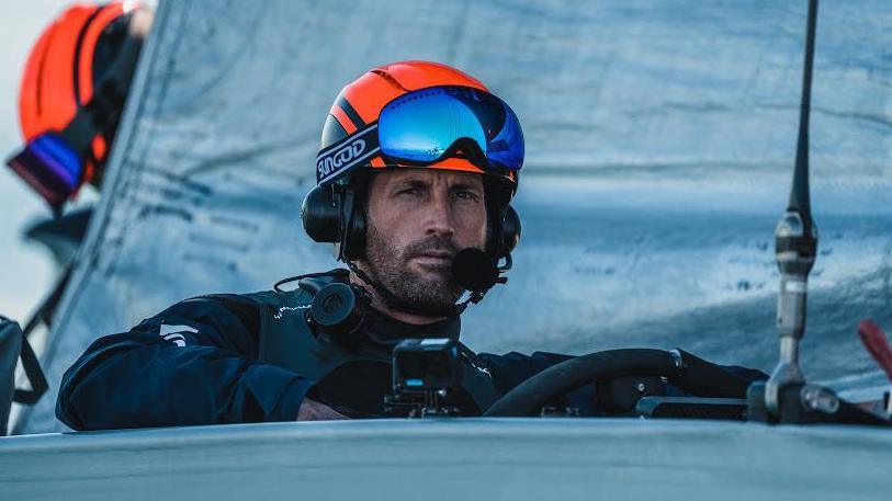 Ben Ainslie at the helm of Ineos Britannia's AC75