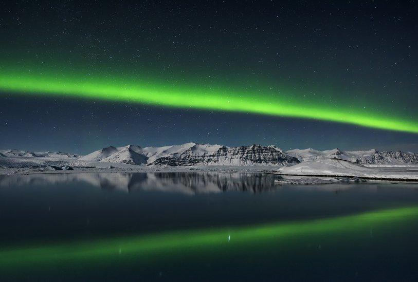 Northern Lights over Jokulsarlon, Iceland