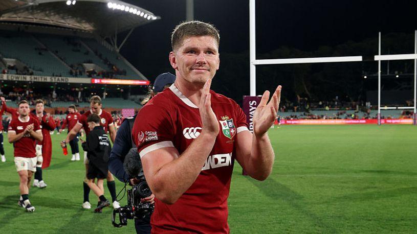 Owen Farrell applauds the Lions fans