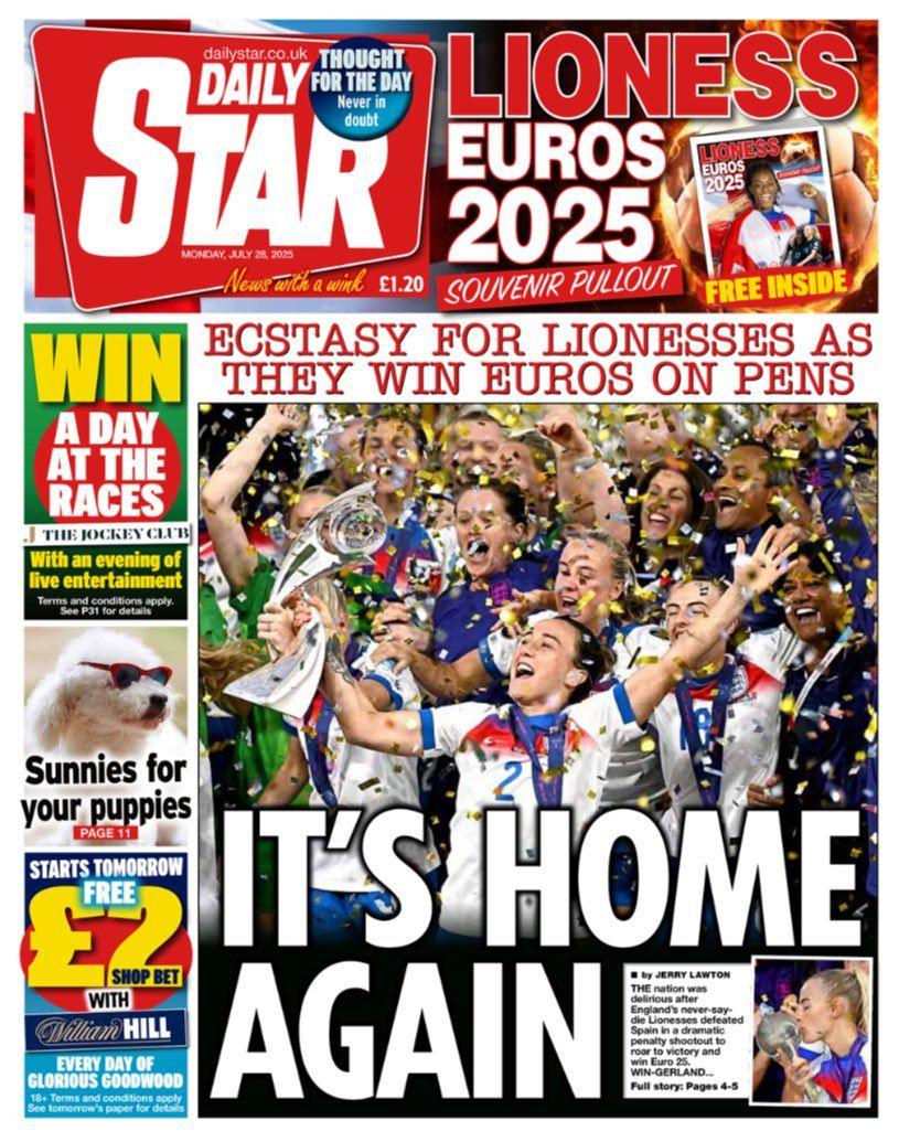 The headline on the front page of the Daily Star reads: "It's home again".