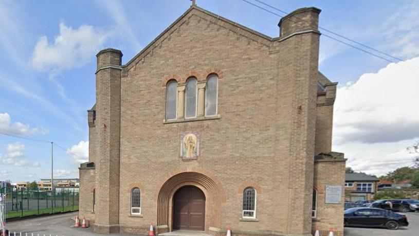 Front entrance of St Bernard's Roman Catholic Church, Burnage, Manchester