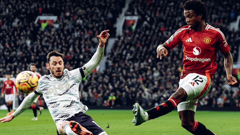 Manchester United's Tyrell Malacia in action against Bournemouth