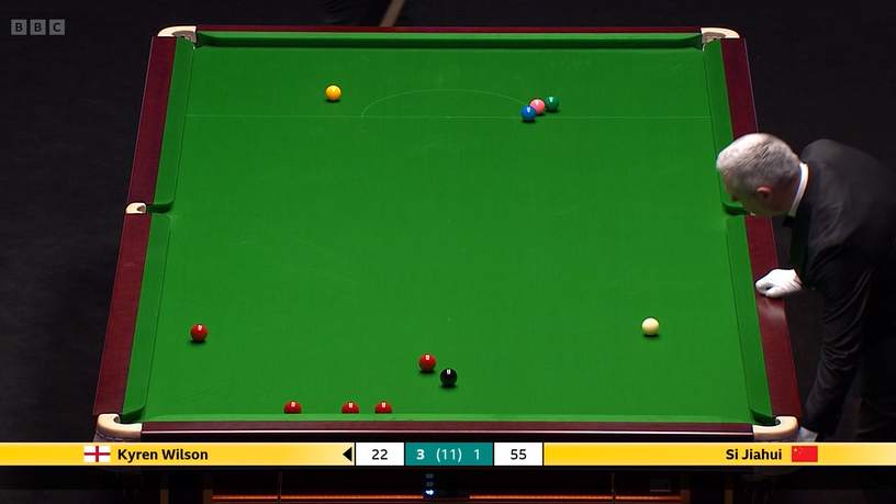 The camera angle during Kyren Wilson's match against Si Jiahui on Tuesday