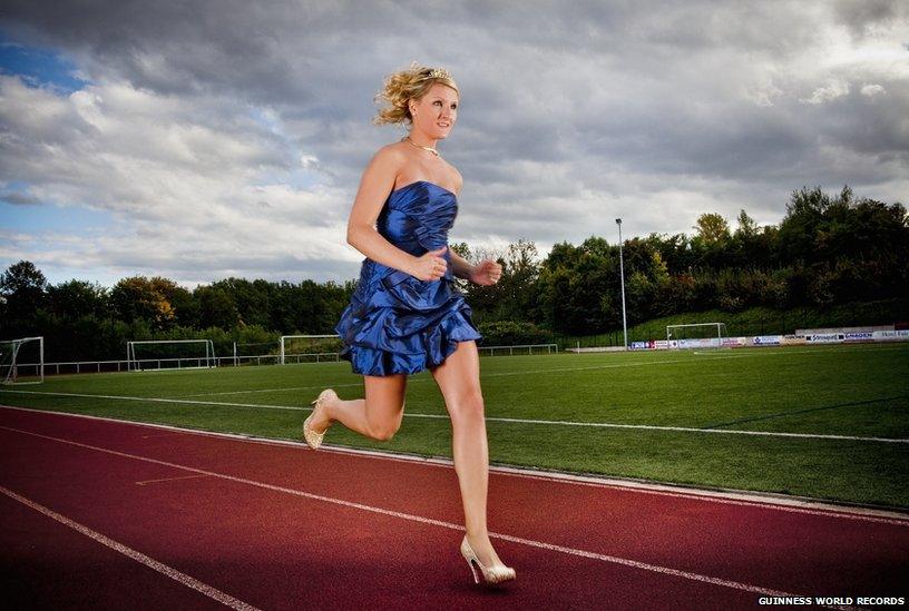 Julia Plecher running in heels