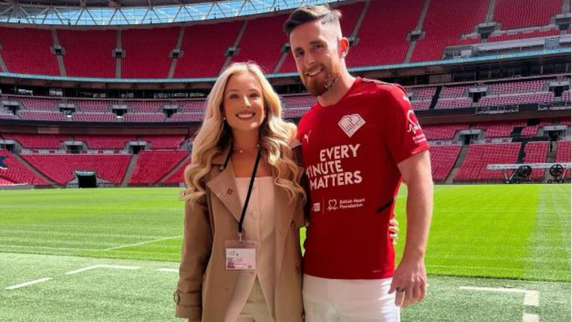 Footballer Adam Dodd and his wife Kat at Wembley Stadium