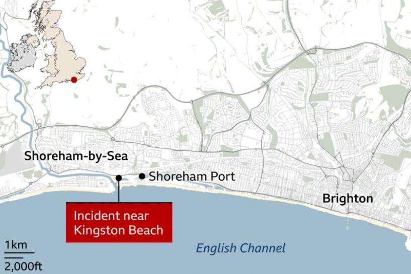 a map of the beach where the incident happened on Tuesday