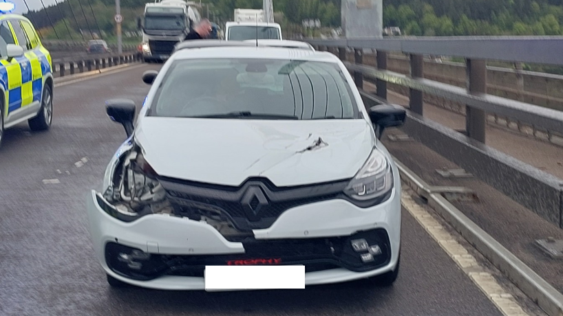 Damage to a car rammed by Stiller's van