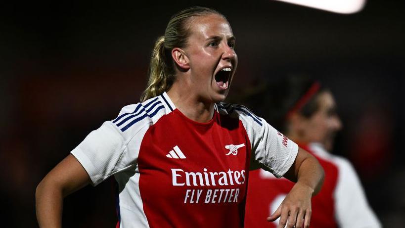 Beth Mead celebrates scoring for Arsenal