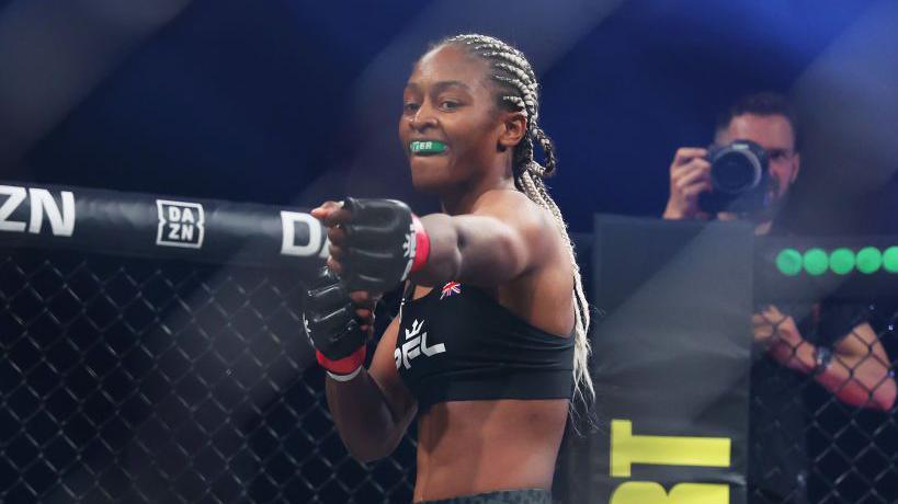 Shanelle Dyer celebrates after beating Mariam Torchinava at PFL Europe 2 in June