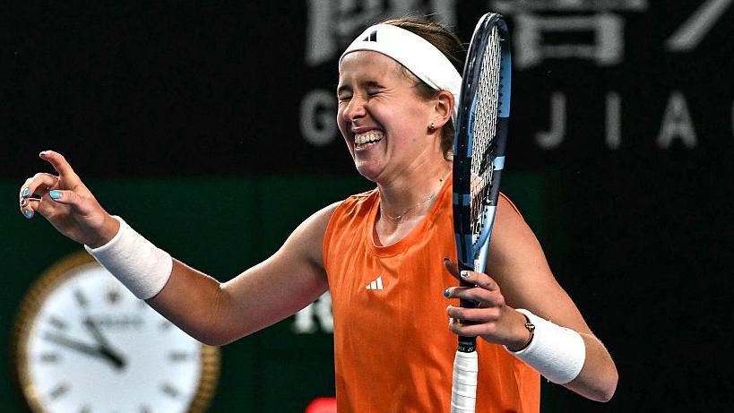 Nikola Bartunkova celebrates her win over Belinda Bencic