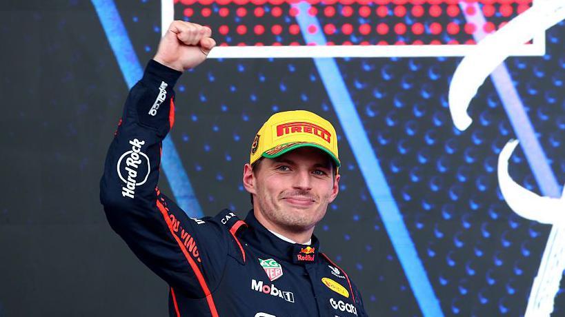 Max Verstappen on the podium after the Sao Paulo Grand Prix 