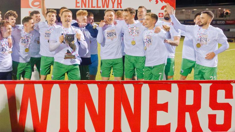 The New Saints celebrate winning the Nathaniel MG Cup (the Welsh League Cup)