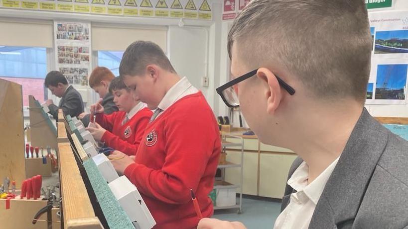 Pupils on the construction course at Idris Davies school