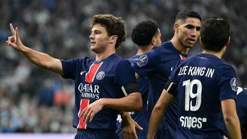 Joao Neves celebrates after scoring for PSG