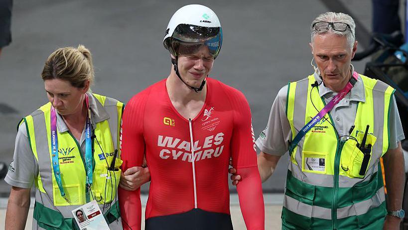 Ioan Hepburn leaves the Velodrome in tears