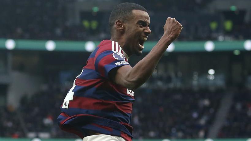 Alexander Isak celebrates scoring for Newcastle against Tottenham Hotspur in the Premier League