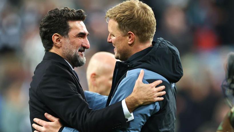 Yasir Al-Rumayyan hugs Eddie Howe