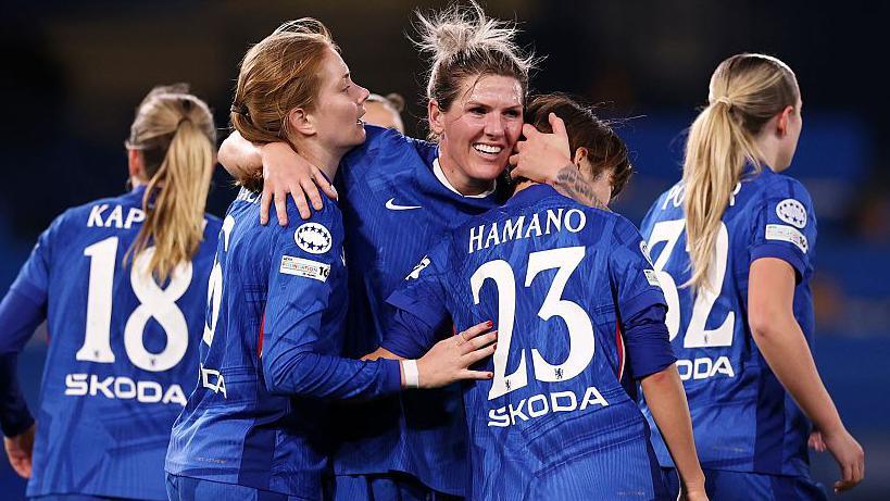 Chelsea's Millie Bright celebrating with team-mates