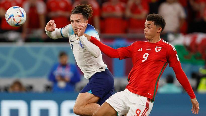 Jack Grealish and Brennan Johnson during the FIFA World Cup Qatar 2022