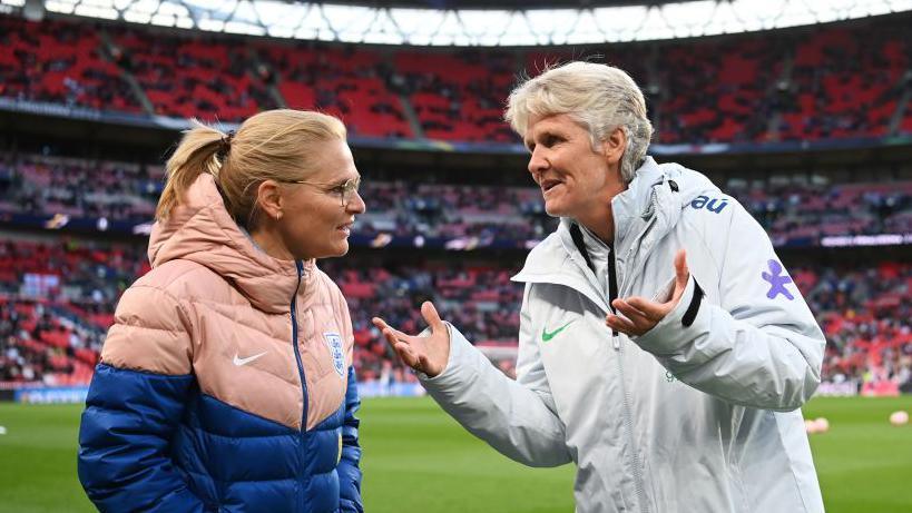 Sarina Wiegman and Pia Sundhage at Wembley