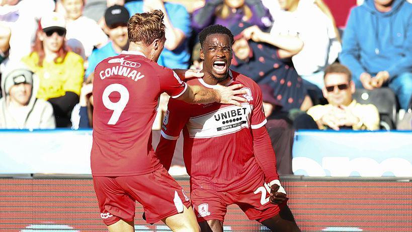 Alex Bangura celebrates scoring for Middlesbrough at Swansea