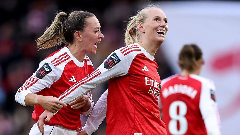 Stina Blackstenius (right) celebrates her winner