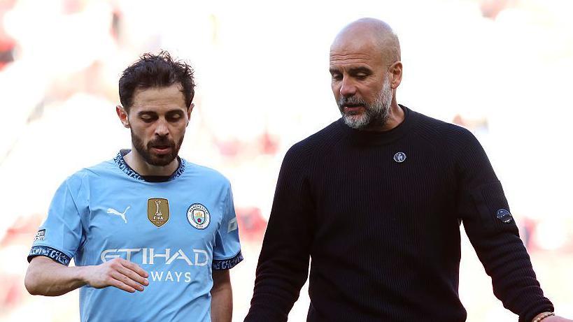 Pep Guardiola with Bernardo Silva