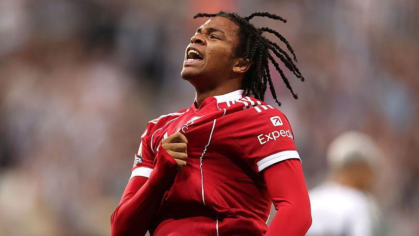 Rio Ngumoha celebrates scoring the Liverpool winner against Newcastle